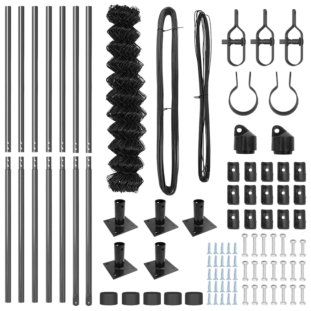 Kettengliedzaun mit Pfosten Grau 1,2 x 10 m Stahl